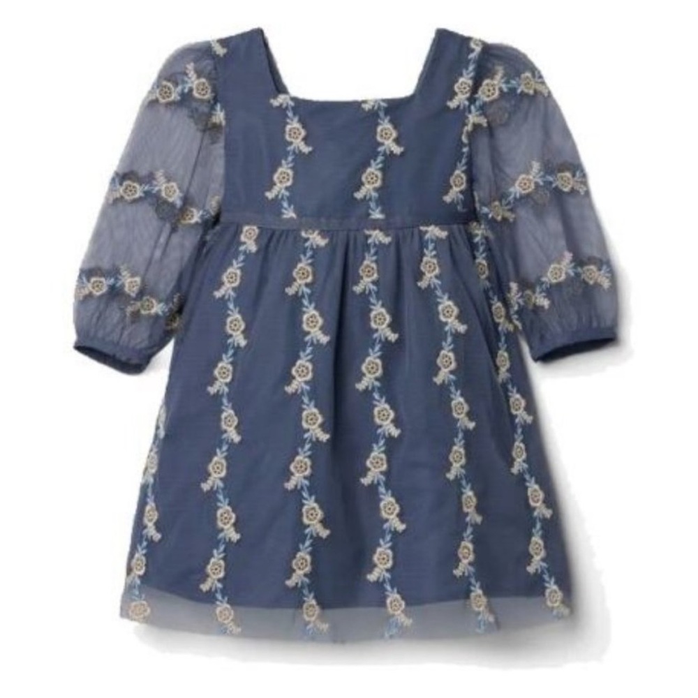 Janie And Jack Girls' Blue Embroidered Tulle Dress Size 4T